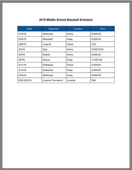 Baseball Schedule 